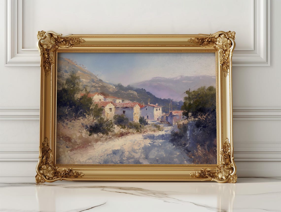 Sunlit Hillside Village With Red Tile Roofs Oil Painting Poster - Image 2