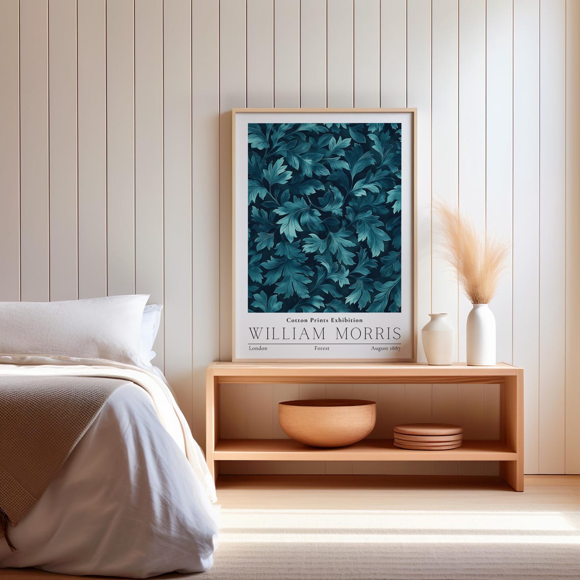 William Morris Forest Teal Leaf Vintage Cotton Exhibition Poster - Image 3