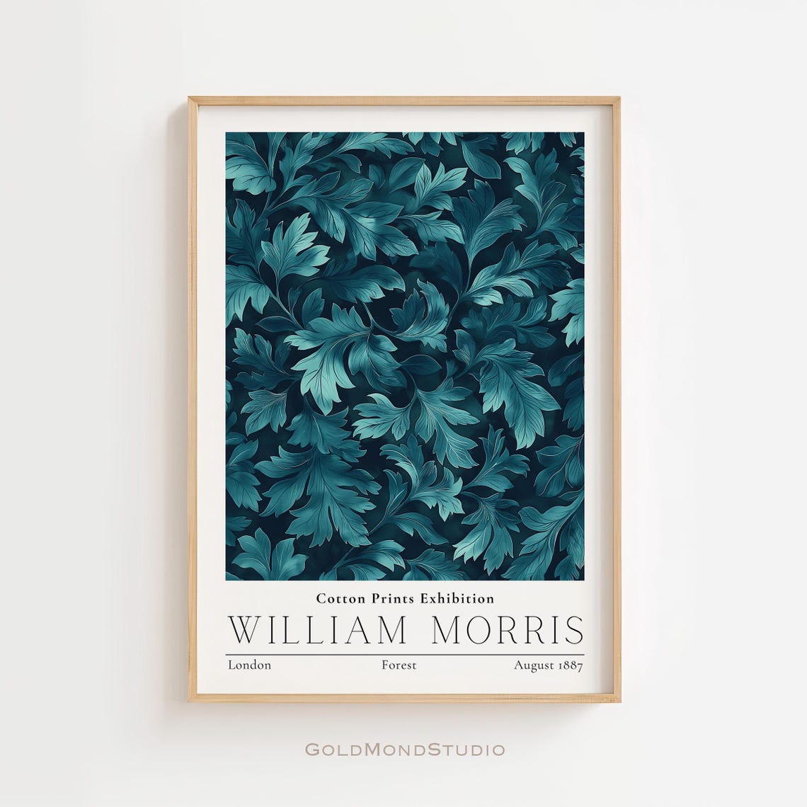William Morris Forest Teal Leaf Vintage Cotton Exhibition Poster