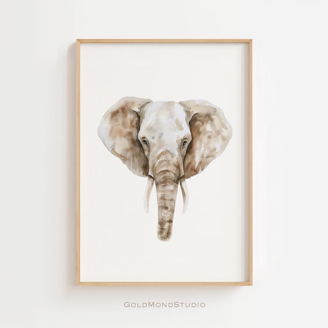 Watercolor Elephant Head Soft Beige Nursery Animal Decor Poster