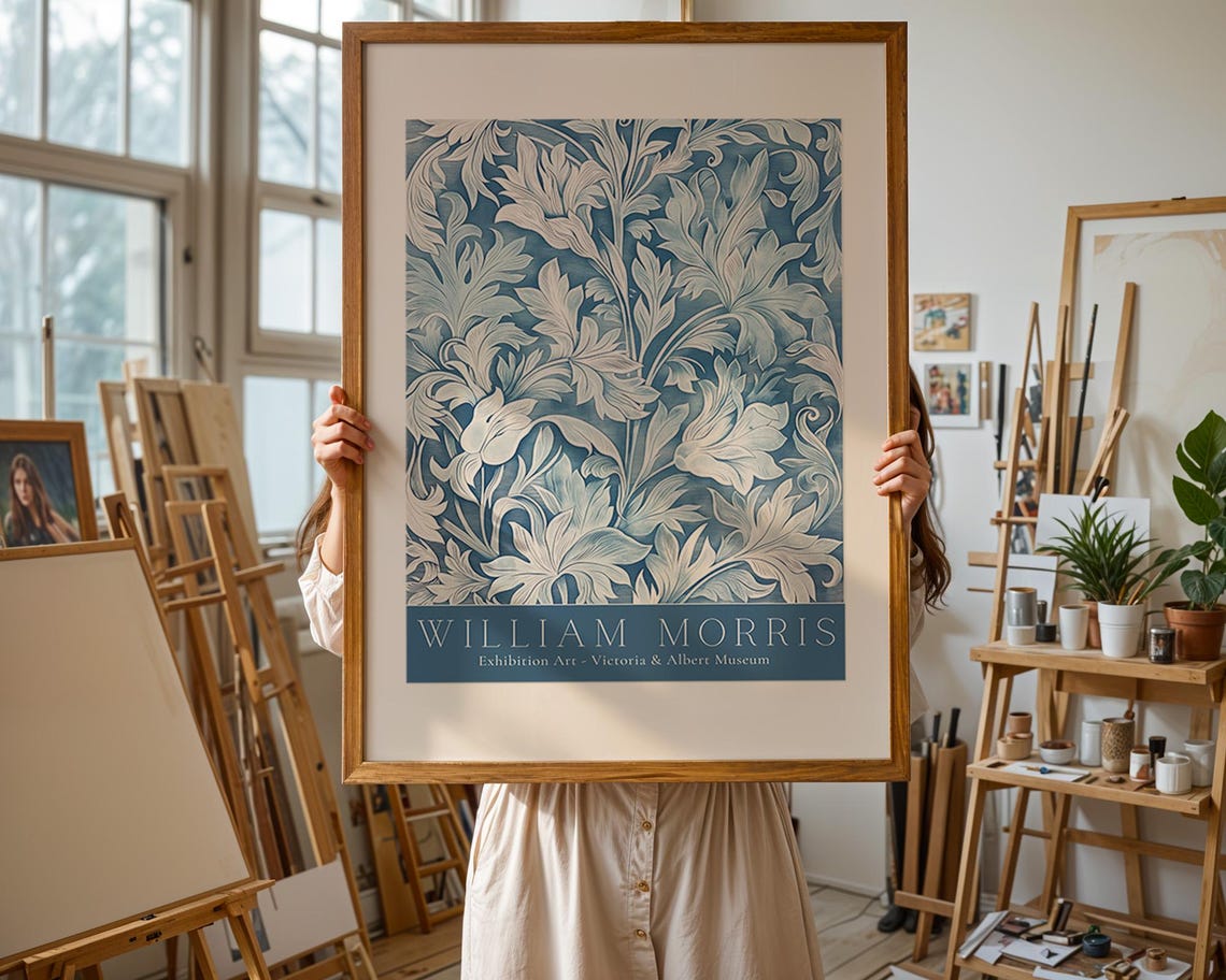 William Morris Blue Floral Victoria and Albert Museum Art Poster - Image 2