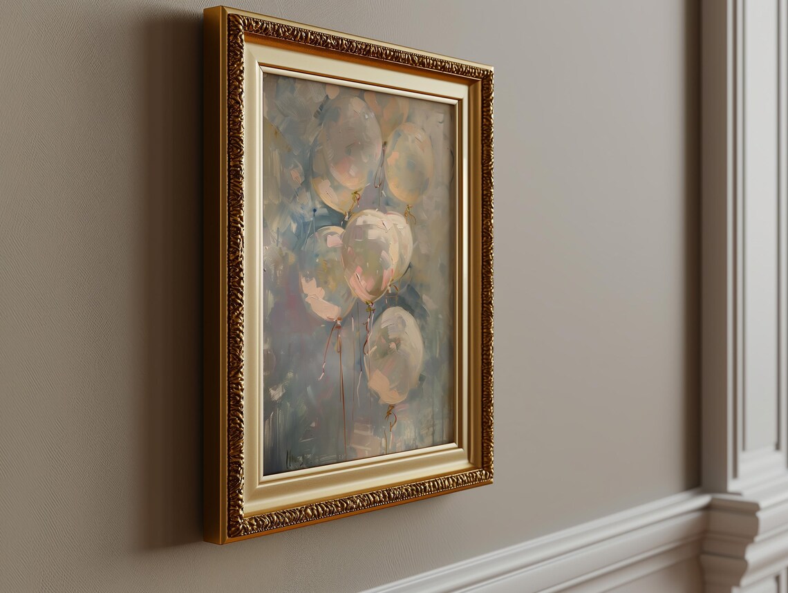 Pastel Balloons Impressionist Oil Painting Nursery Art Poster - Image 2