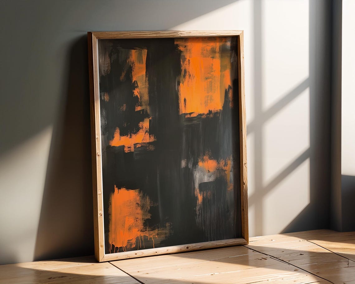 Abstract Black Orange Block Expressionist Modern Painting Poster - Image 2