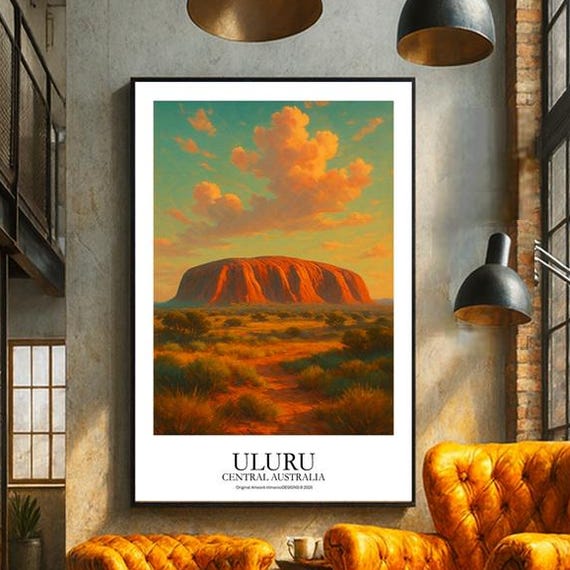 Uluru Travel Poster Central Australia Wall Art Outback Landscape Print Vintagestyle