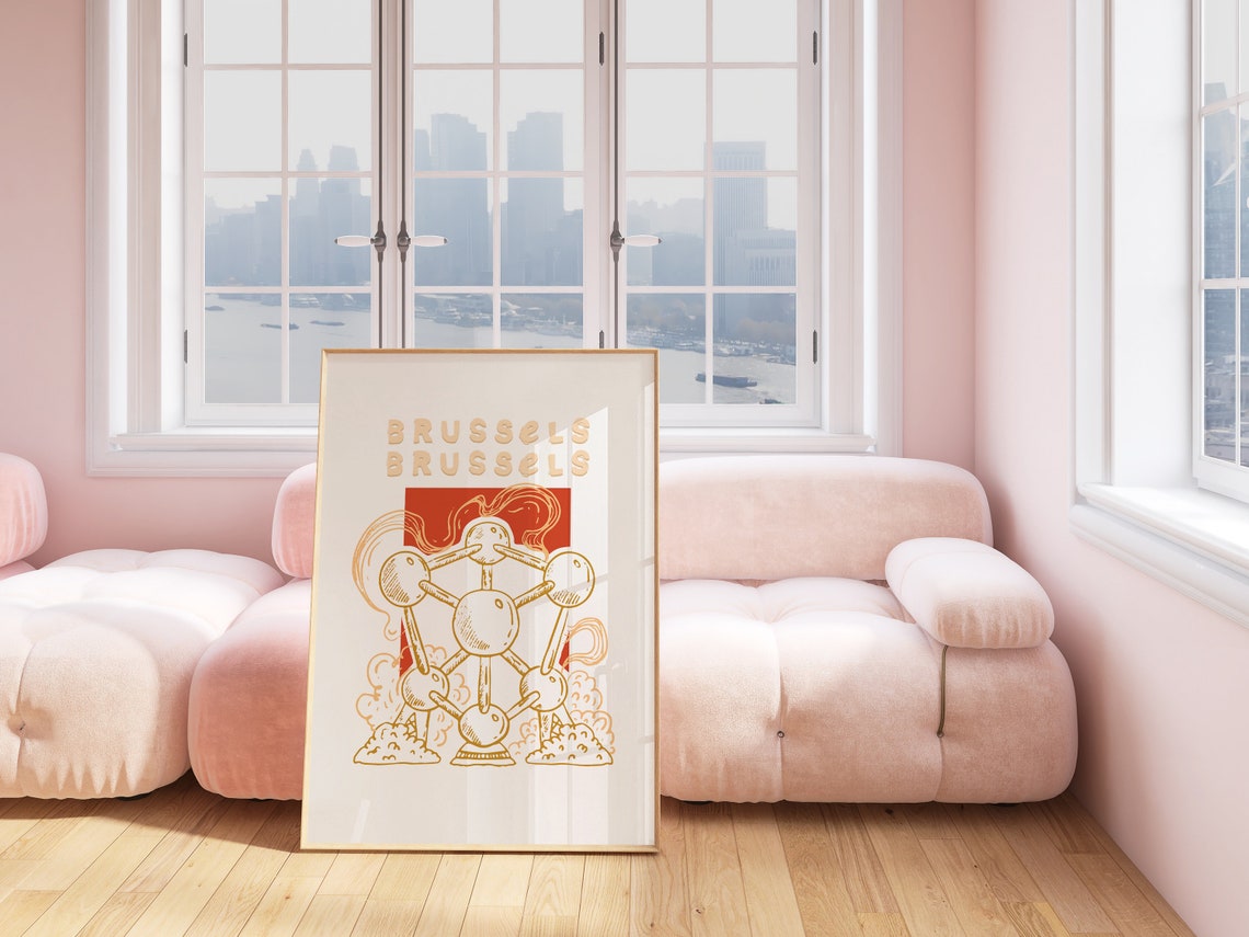 Brussels Atomium Belgium Gold Line Illustration Landmark Poster Art - Image 4