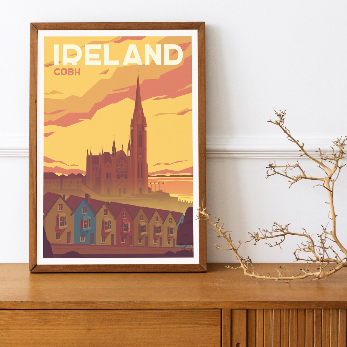 Cobh Ireland Cathedral Golden Sunset Vintage Travel Wall Poster - Image 2