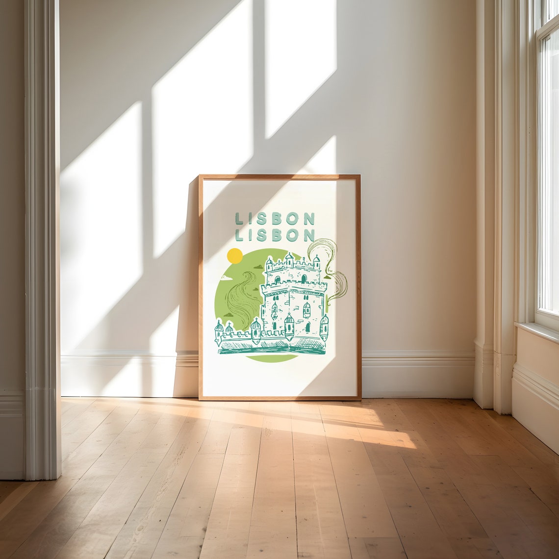 Belem Tower Lisbon Portugal Green Hand Drawn Illustration Poster - Image 3