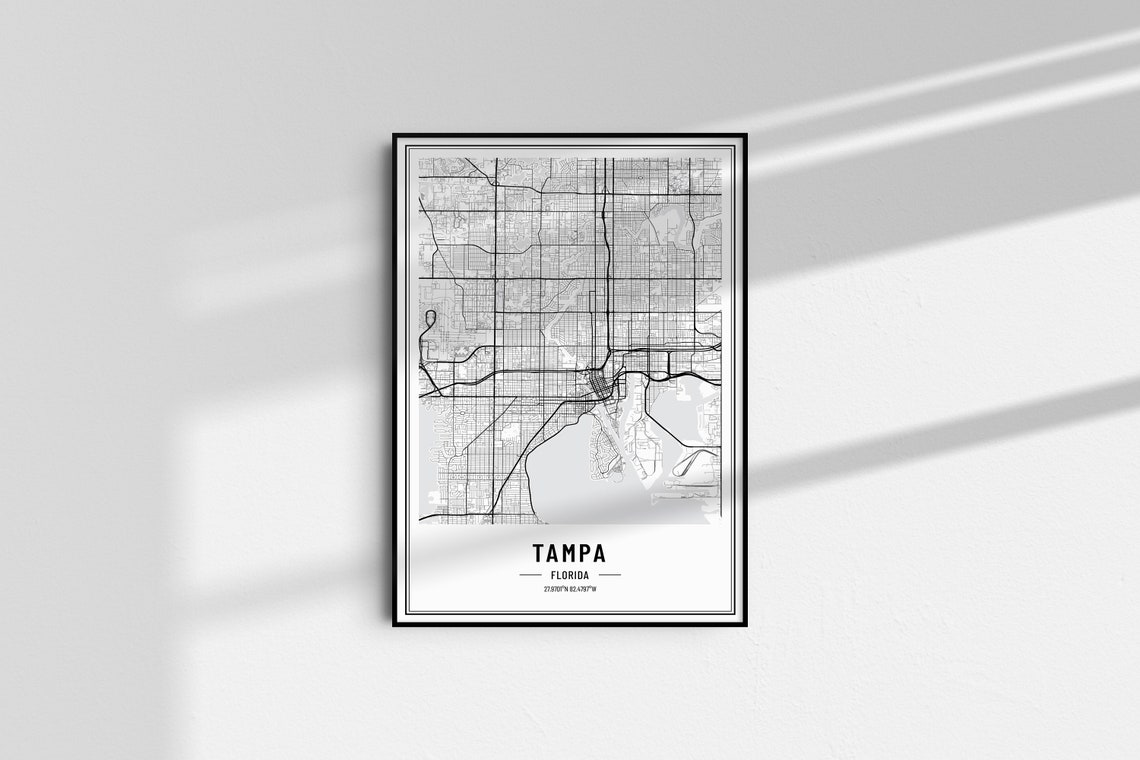 Tampa Florida Modern Black and White Minimalist City Map Poster - Image 4