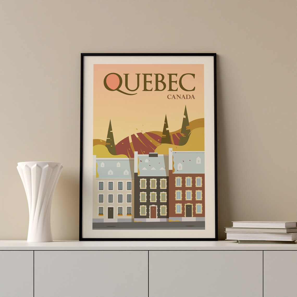 Quebec Canada Old Town Stone Houses Autumn Hills Travel Poster Art - Image 2