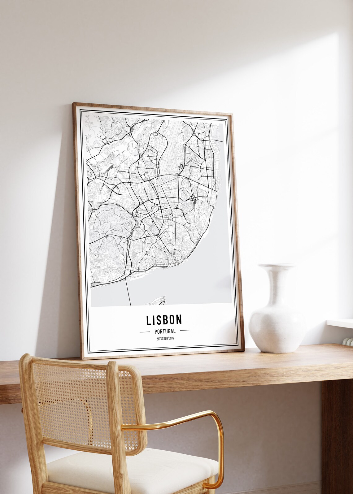Lisbon Portugal Minimalist Black White City Street Map Poster - Image 4