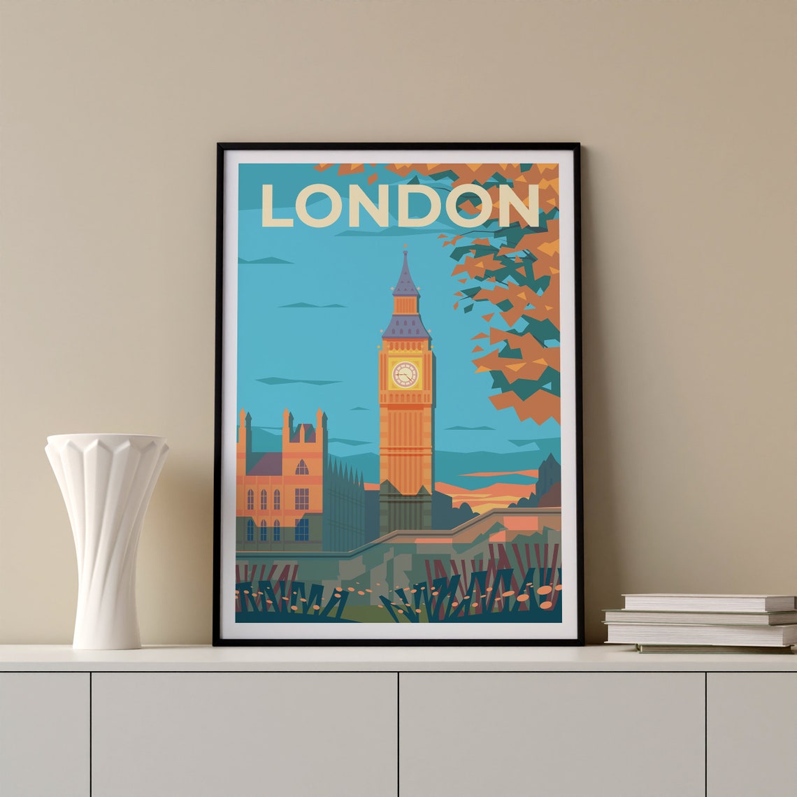 London Big Ben Westminster Autumn Leaves Clock Tower Travel Poster - Image 4