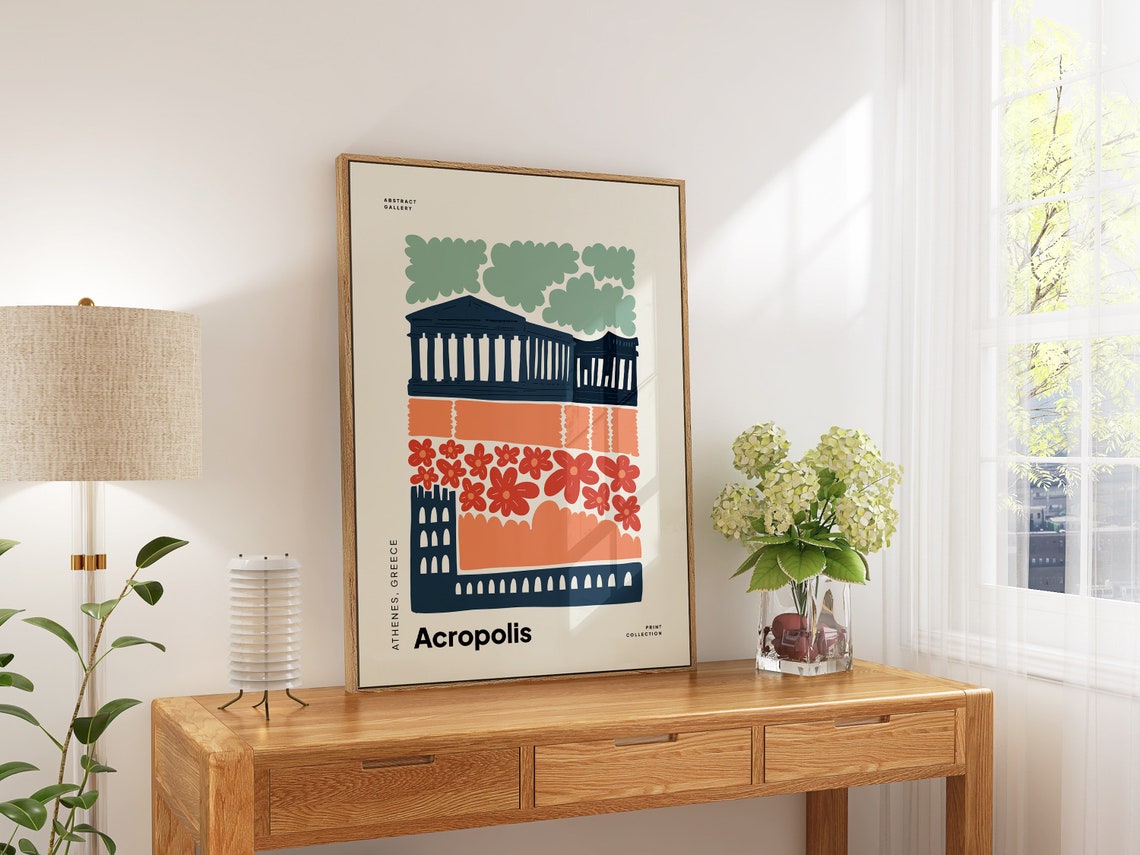Acropolis Athens Greece Ancient Temple Botanical Style Art Poster - Image 5