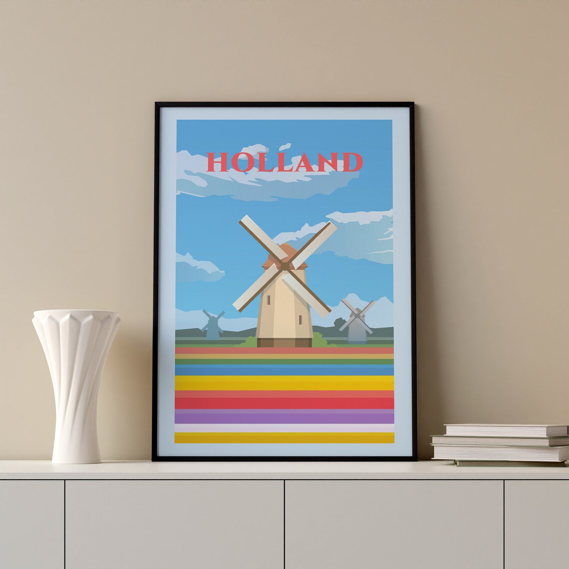 Holland Netherlands Windmills Rainbow Tulip Fields Art Poster - Image 2