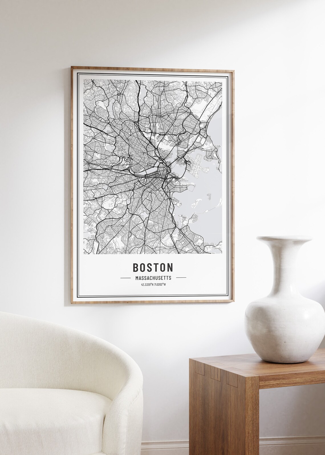 Boston Massachusetts Street Map Black and White Minimalist City Poster - Image 5