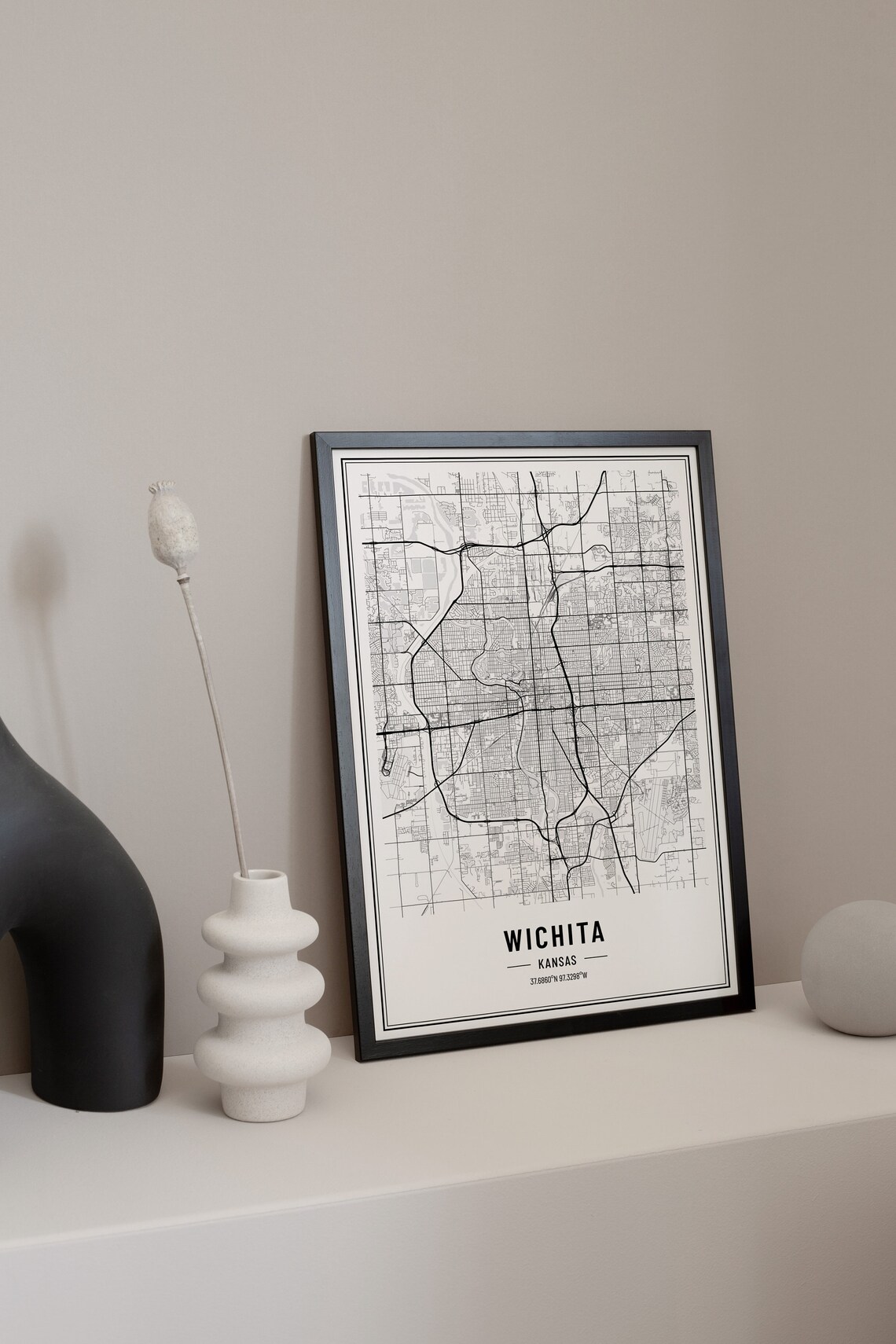 Wichita Kansas Street Map Black and White Minimalist City Poster - Image 5