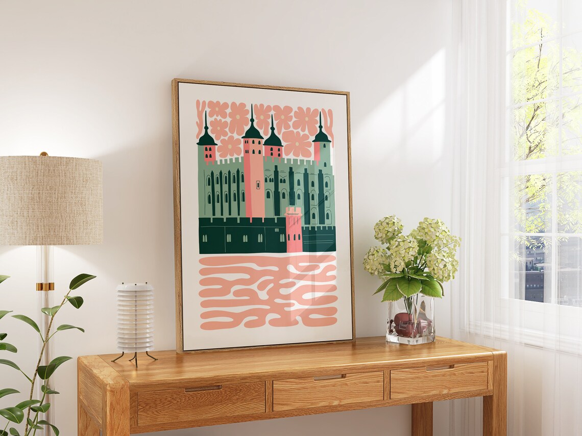 Tower of London England Castle Floral Abstract Art Wall Poster - Image 5
