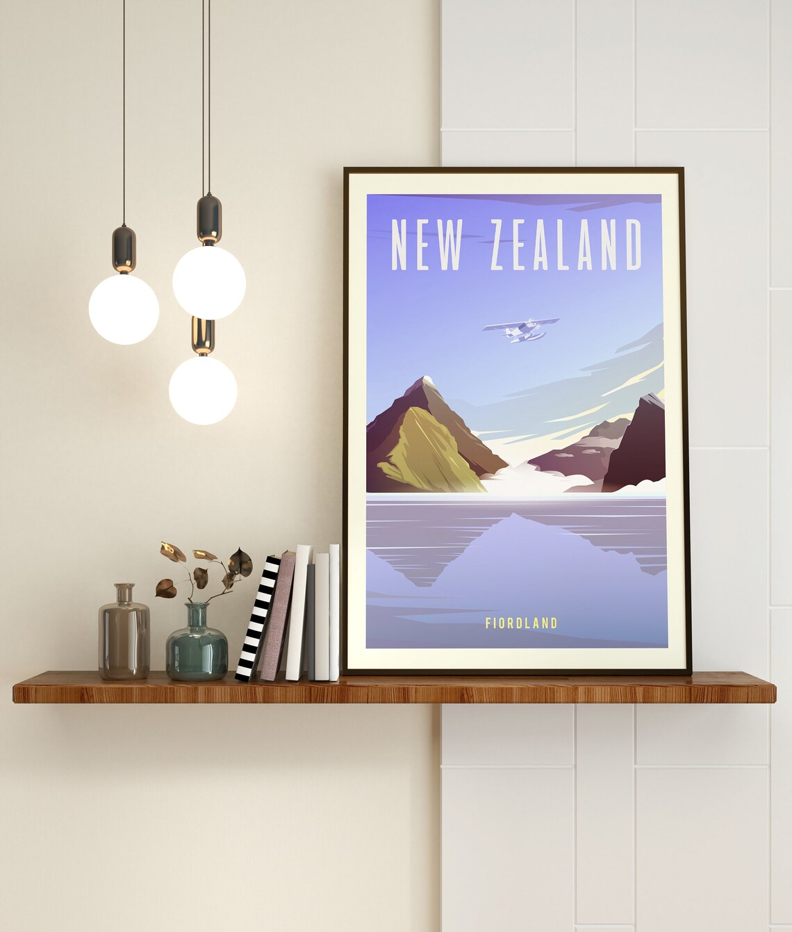 New Zealand Fiordland Mountain Lake Retro Style Travel Poster Art - Image 3
