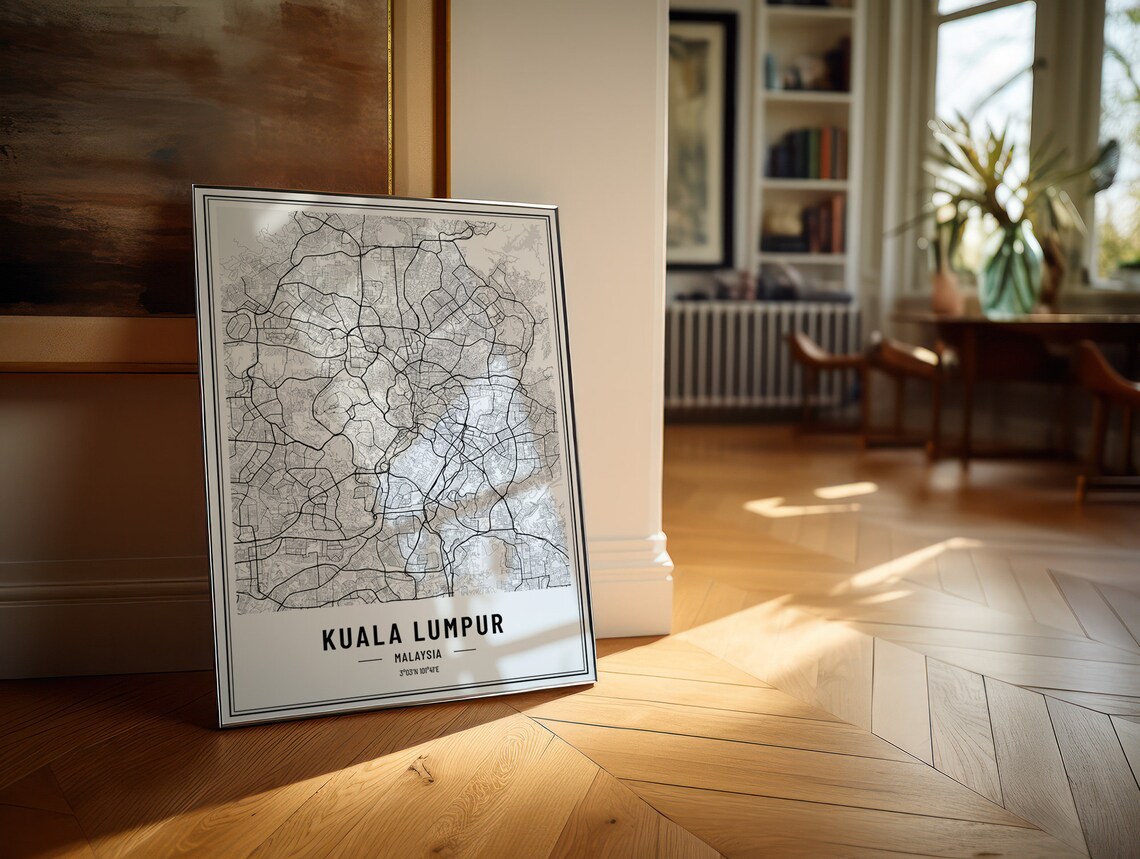 Kuala Lumpur Malaysia Street Map Black and White Minimalist City Poster - Image 4