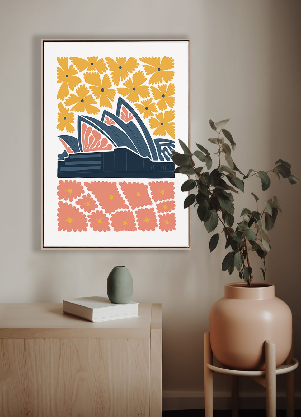Sydney Opera House Australia Navy Floral Abstract Travel Art Poster - Image 5