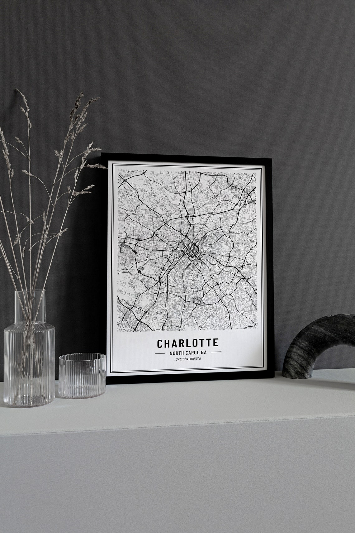 Charlotte North Carolina City Map Minimalist Line Art Wall Poster - Image 3