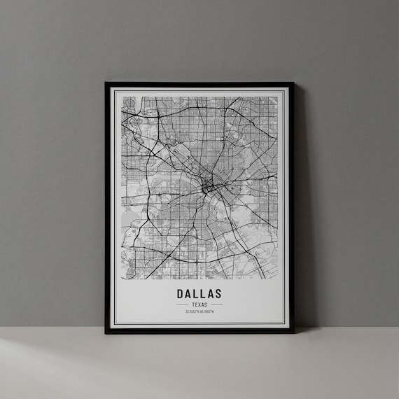Dallas Texas Modern Black and White Minimalist City Map Poster