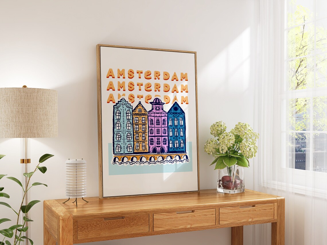 Amsterdam Canal Houses Colorful Hand Drawn Landmark Travel Poster - Image 5
