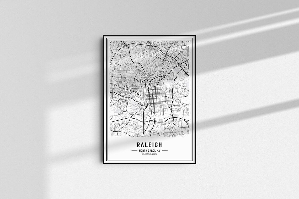 Raleigh North Carolina Black and White Minimalist City Map Poster - Image 4