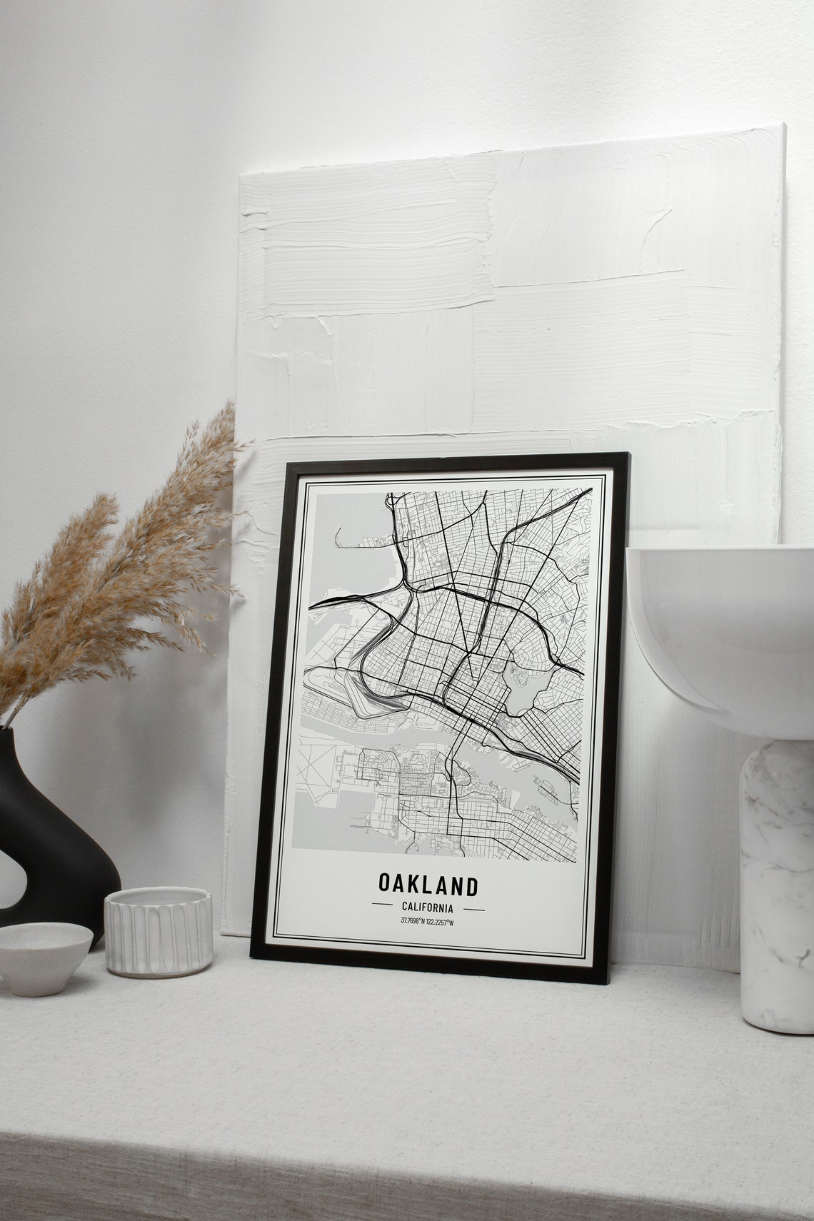 Oakland California Black and White Minimalist City Map Poster - Image 3