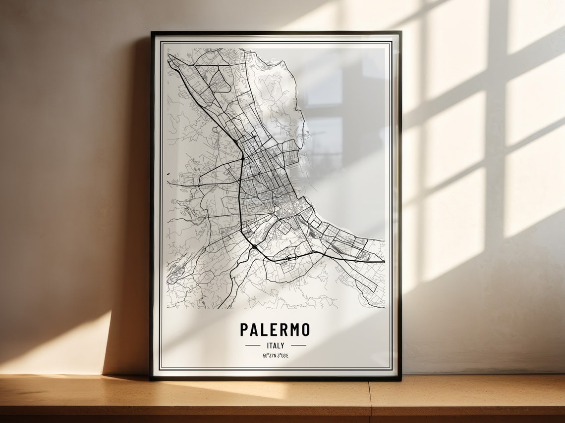 Palermo Italy Minimalist Black White City Street Map Art Poster - Image 2