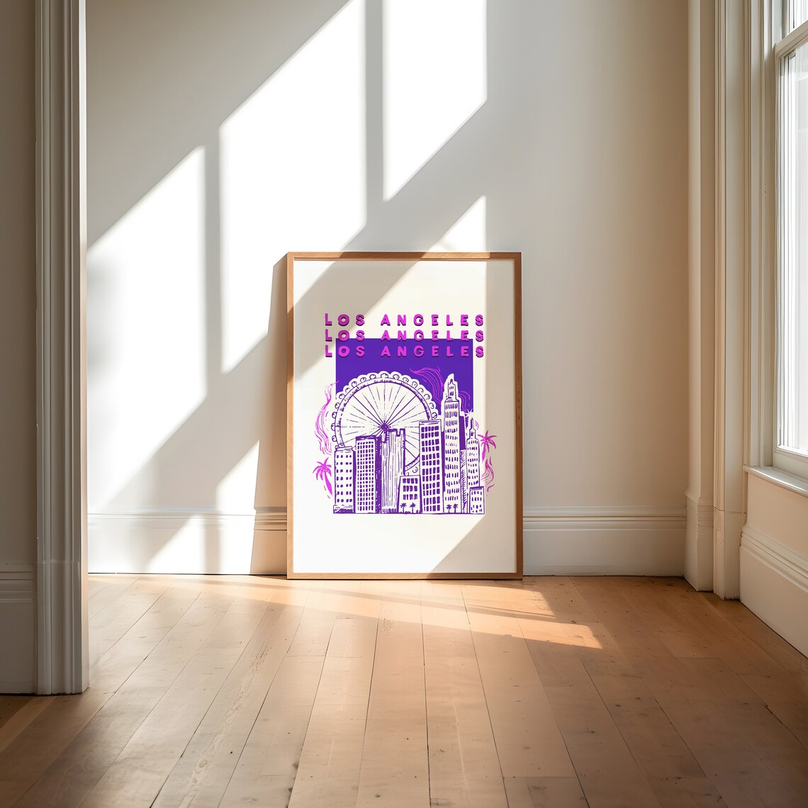 Los Angeles Pop Art Poster Pink Purple Skyline Ferris Wheel Design - Image 2