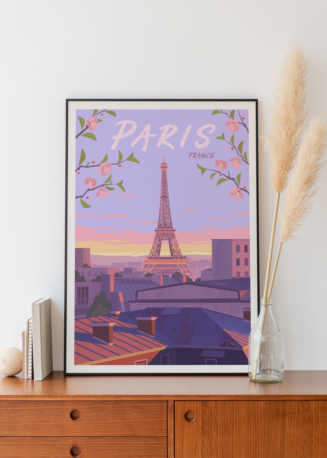 Paris Eiffel Tower France Cherry Blossom Sunset Rooftops Poster - Image 2