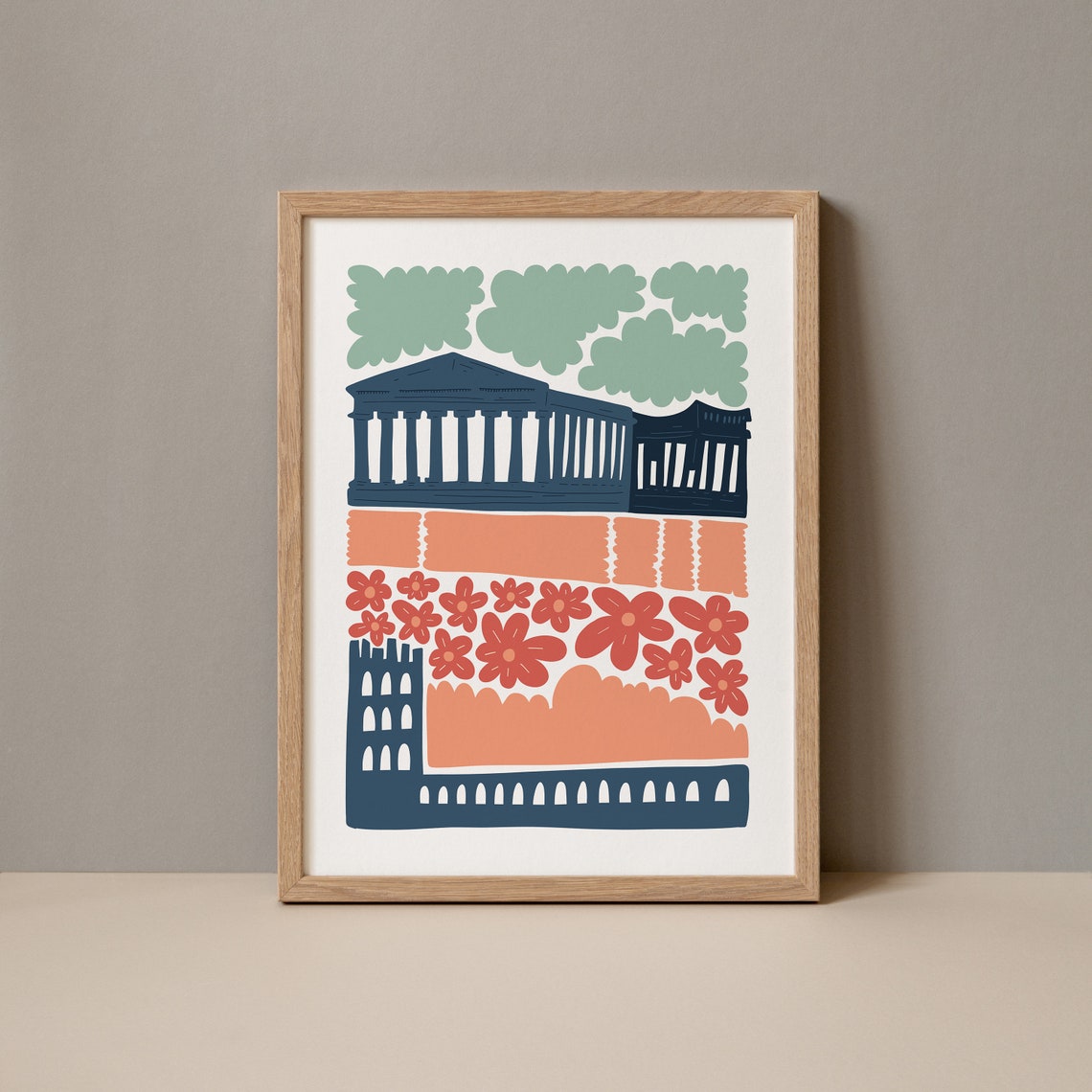 Athens Acropolis Greece Blue Parthenon Columns Abstract Art Poster