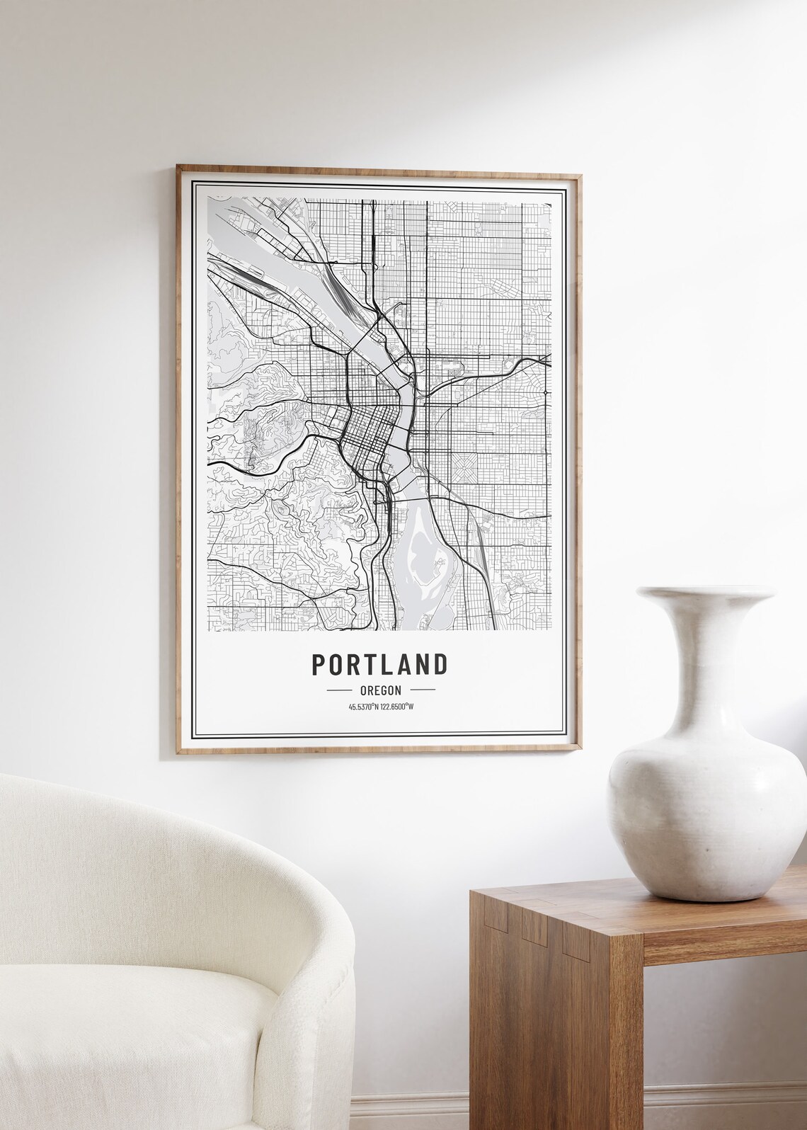Portland Oregon Street Map Black and White Minimalist City Poster - Image 4