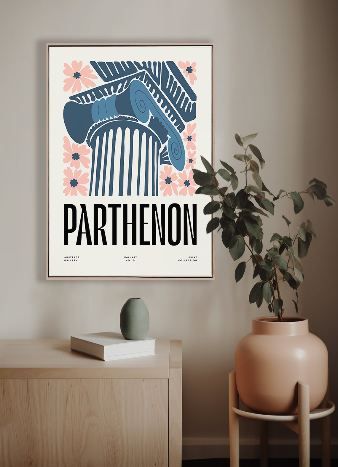 Parthenon Athens Greece Blue Column Capital Floral Art Poster - Image 4