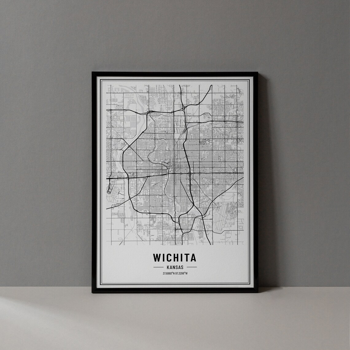 Wichita Kansas Map Print Wichita Kansas Map Poster Wichita Kansas Wall Art Wichita Kansas Art Print Wichita Kansas Coordinates