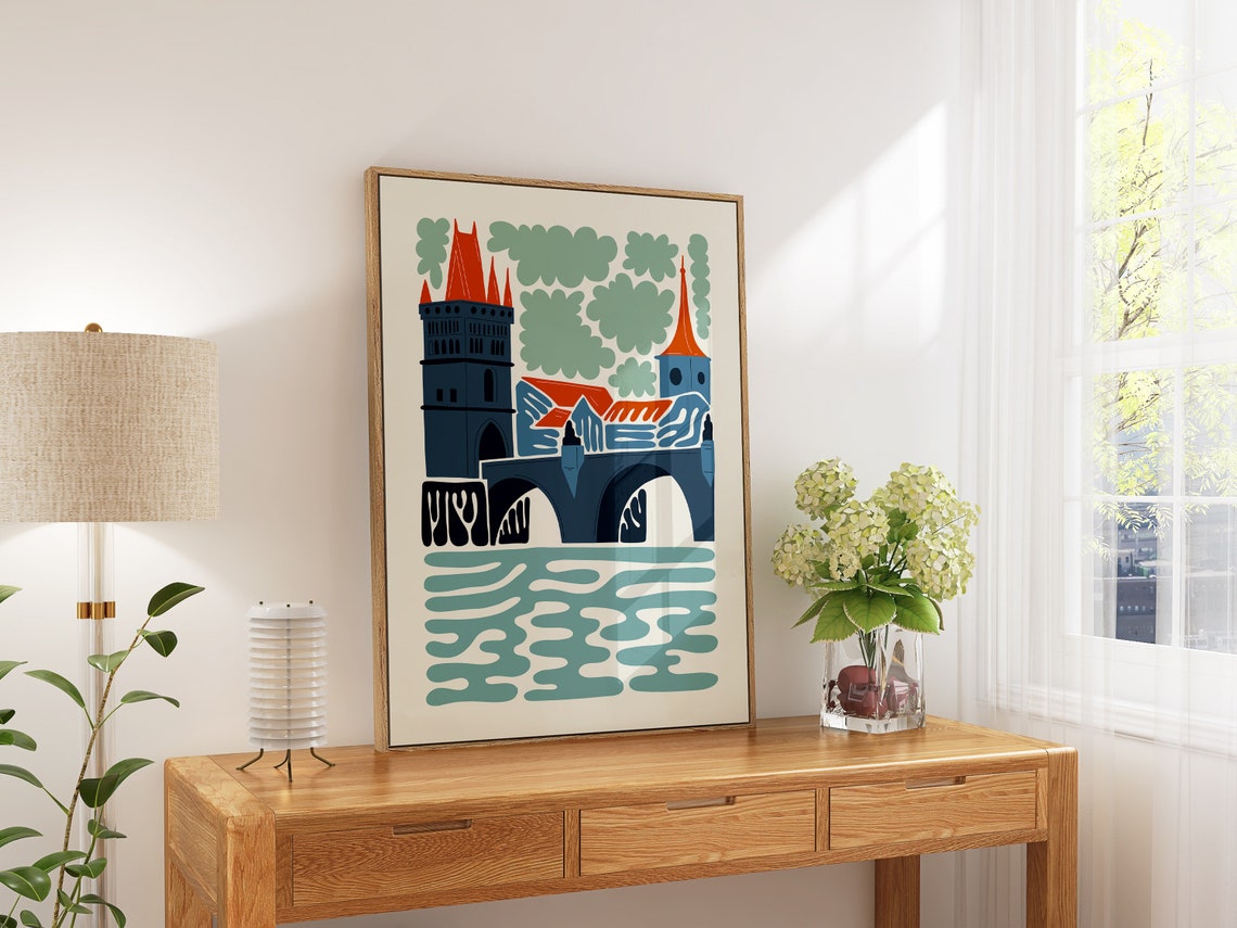 Charles Bridge Prague Colorful Modern Illustration Art Poster - Image 5