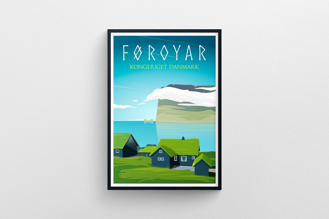Faroe Islands Grass Roof Village Sea Coast Denmark Travel Poster Art - Image 5