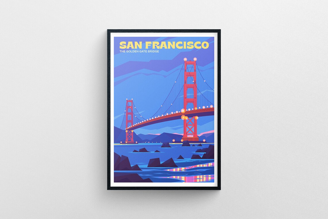 San Francisco California Travel Poster, Golden Gate Bridge - Image 6