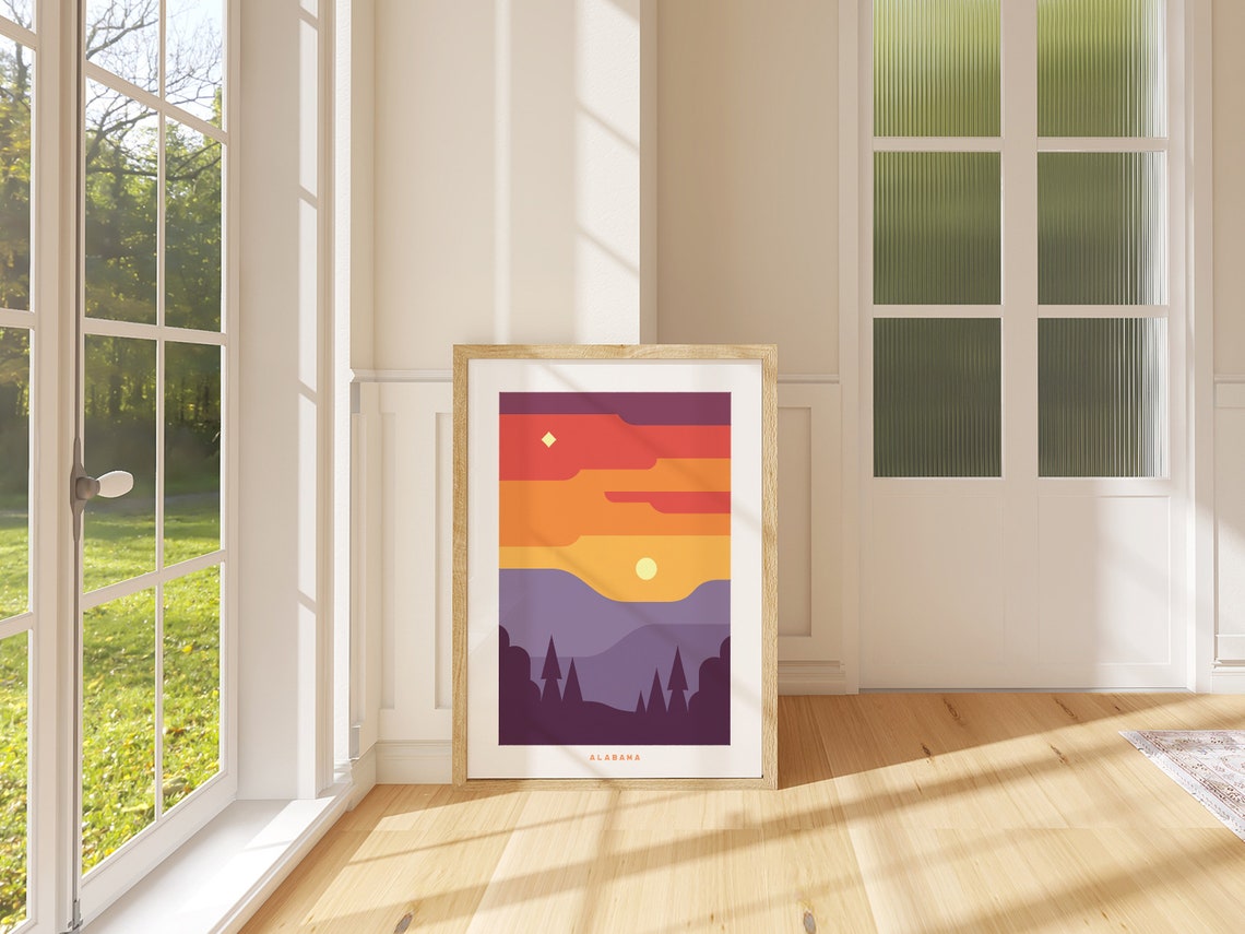 Alabama Geometric Sunset Mountain Landscape Modern Art Poster - Image 4