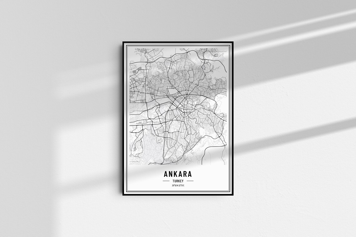 Ankara Turkey Minimalist Black White City Street Map Art Poster - Image 3
