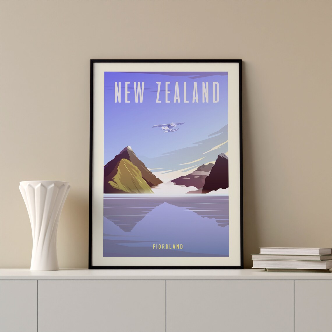 New Zealand Fiordland Mountain Lake Retro Style Travel Poster Art - Image 2