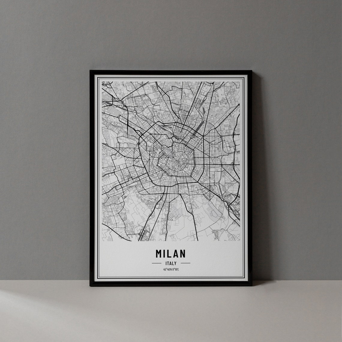 Milan Italy Minimalist Black White City Street Map Art Poster