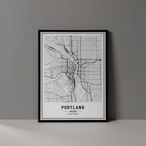 Portland Oregon Street Map Black and White Minimalist City Poster