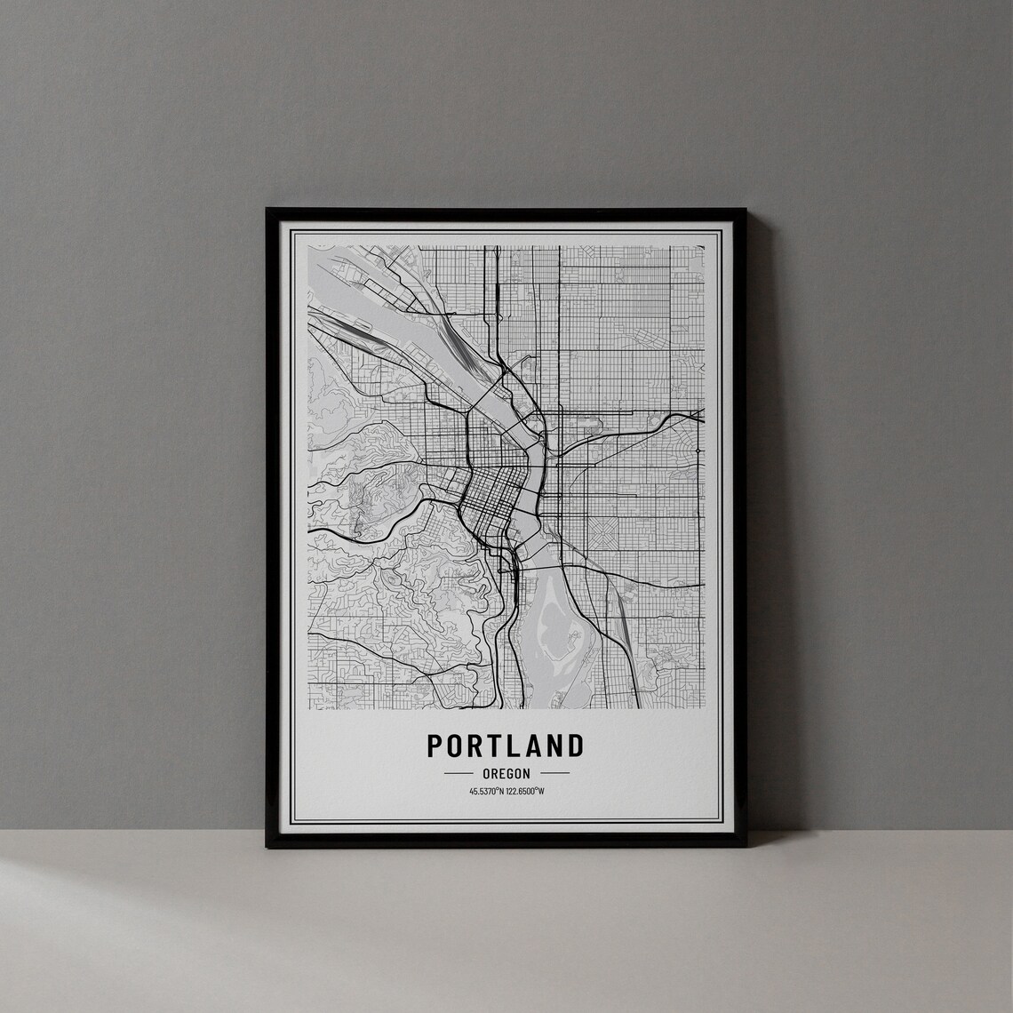 Portland Oregon Street Map Black and White Minimalist City Poster
