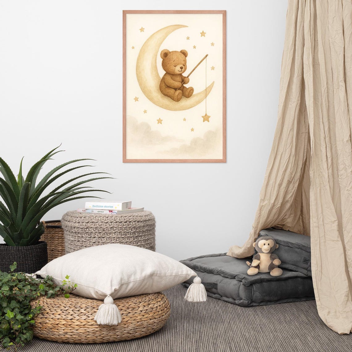 Teddy Bear Moon Fishing, Baby Nursery Decor - Image 3
