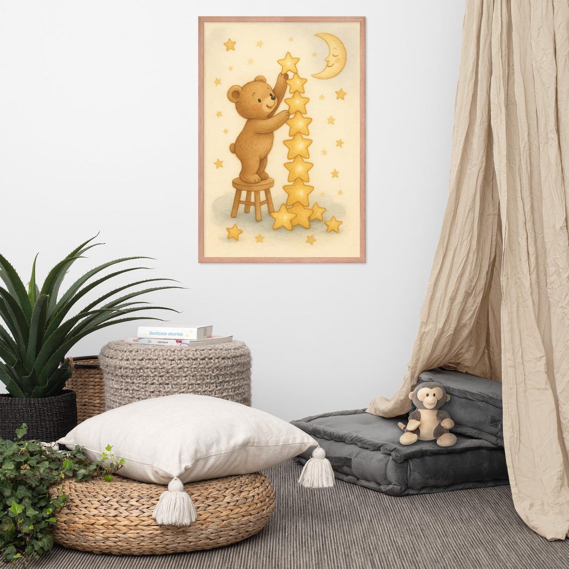Teddy Bear Reaching Stars, Baby Nursery Decor - Image 2