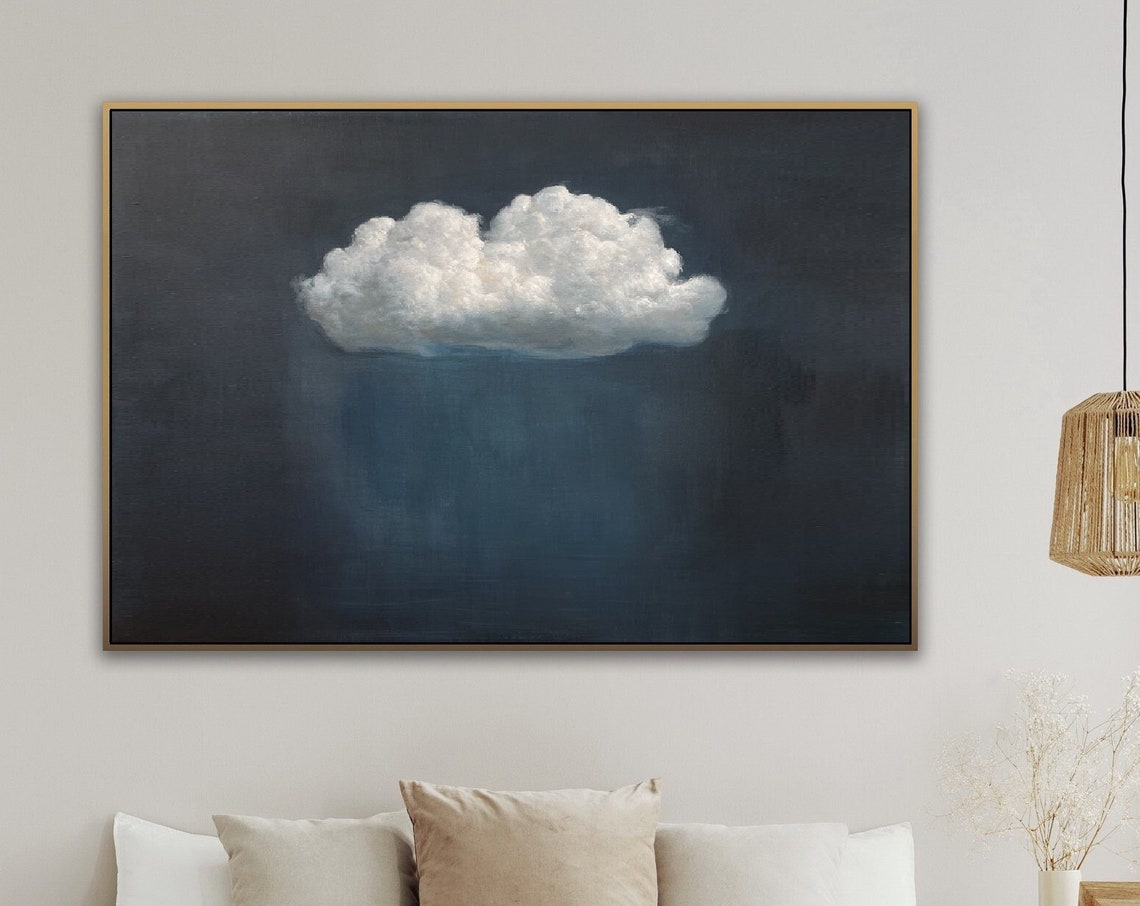 White Cloud Drifting Across Dark Navy Sky Panoramic Landscape Poster