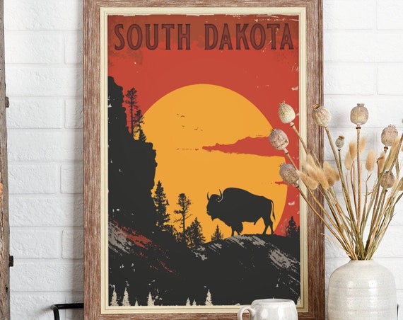 South Dakota Vintage Travel Poster, State Souvenir