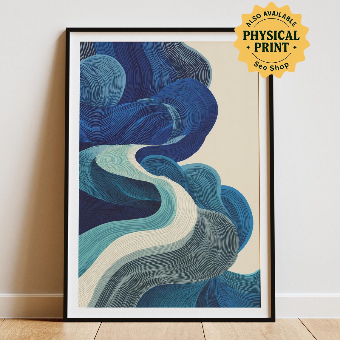 Japandi Abstract Wave Art Print, Minimalist Ocean
