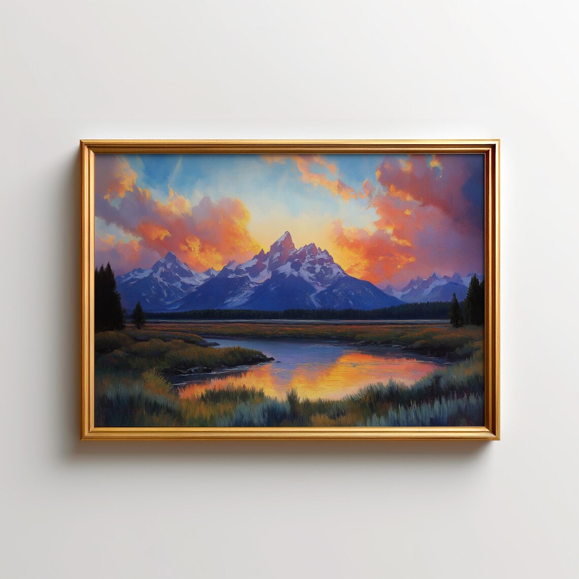 Sunset Grand Teton Wyoming Landscape Art Print